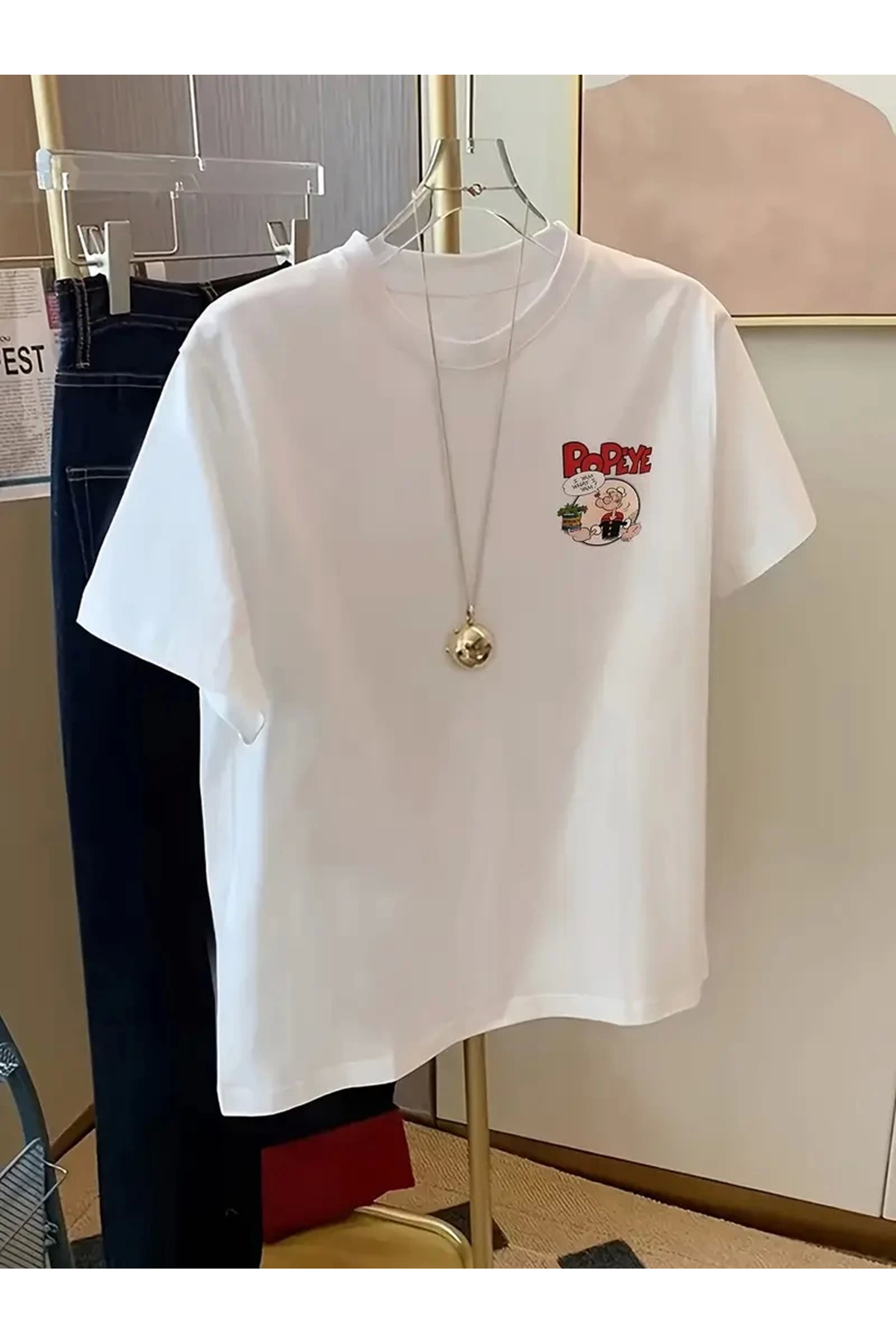 Erkek Oversize Tişörtü  Popeye the Sailor Retro Vintage Ispanak | Hediye olarak idealdir, farklı boyutları mevcuttur. - Beyaz