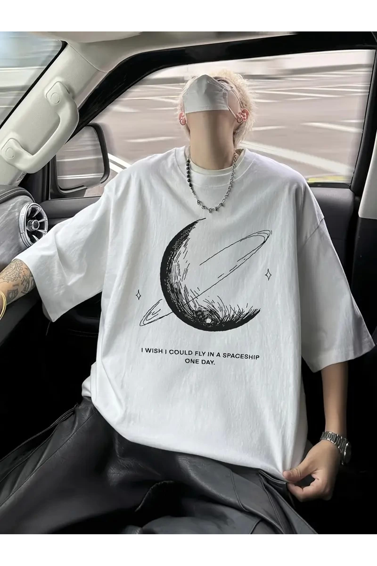 Erkekler için Siyah Tişört Grafik Genç Emo Vintage Gotik Rahat Büyük Beden Kısa Kollu Tişört Giysi Üst - Beyaz